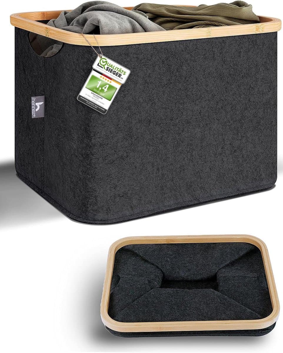 SnelShoppen - HENNEZ Wasmand 40L | Vouwbare Opbergmand | Dark Grey Vilt | Wascontainer | Organizer voor Huishouden, Camping en Keuken — afbeelding 1