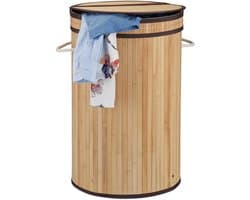 wasmand - 65 l - bamboe - met klapdeksel - handgrepen - opvouwbaar - natuur