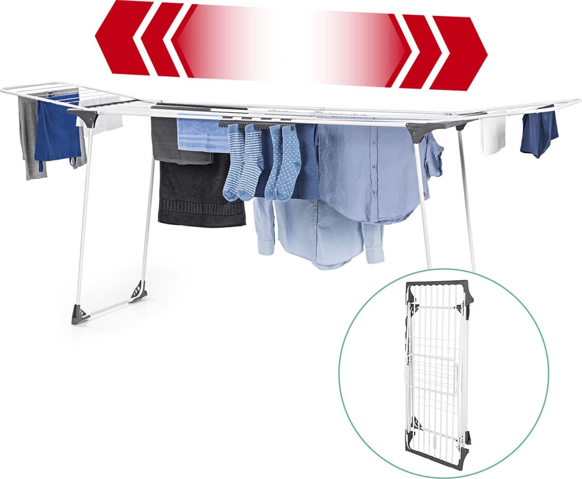 EASYmaxx Opvouwbaar Droogrek 2500 – XXL Telescopisch Droogrek met 25 m Drooglengte, Uitschuifbaar tot 260 cm, met Wieltjes, Voor Binnen- en Buitendrogen — afbeelding 1