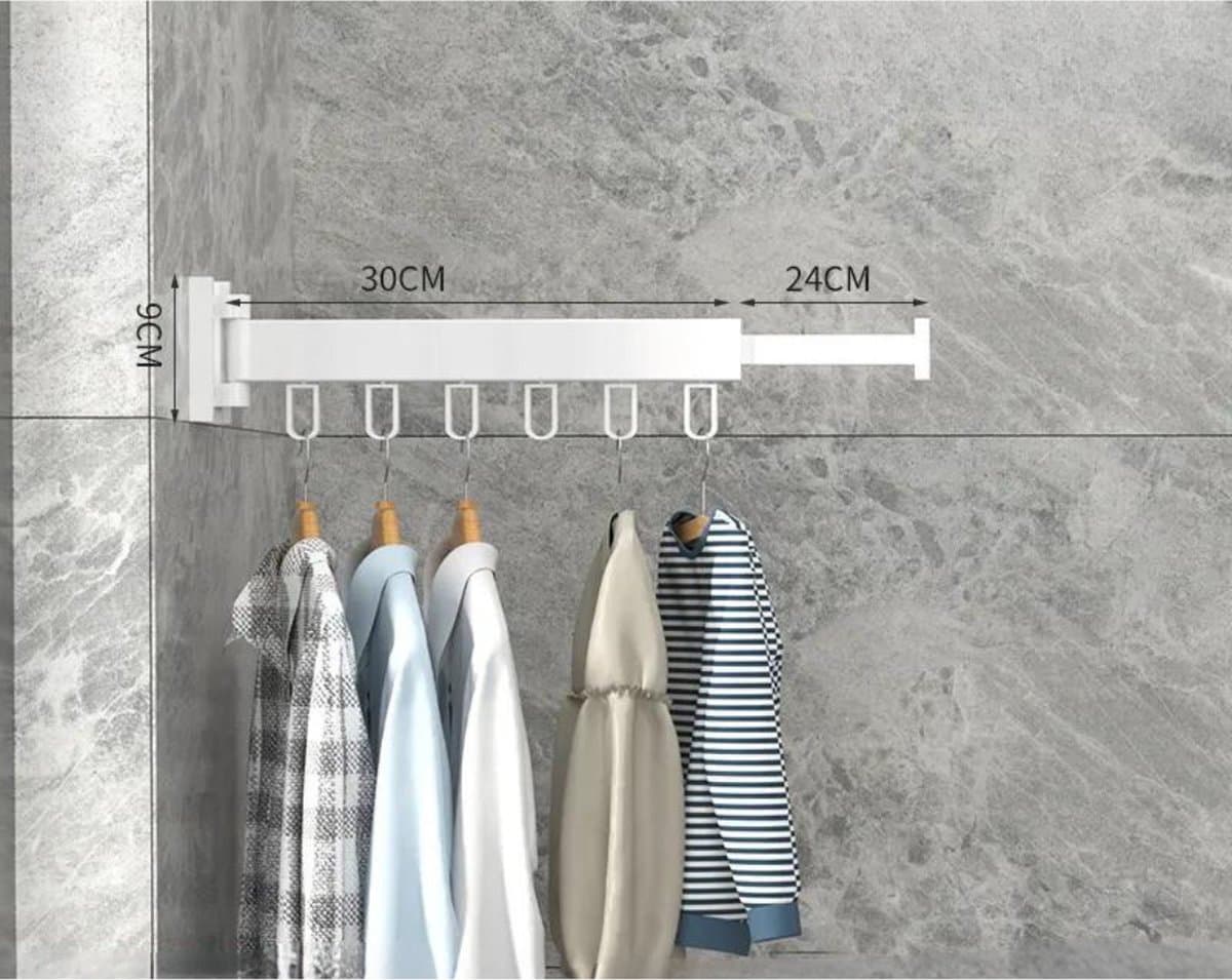Wanddroogrek Inklapbaar 6 Haken - Droogrek Muur Wandmontage Ophangbaar - Clothes Rack Uitschuifbaar + Montage Kit - Wit — afbeelding 1