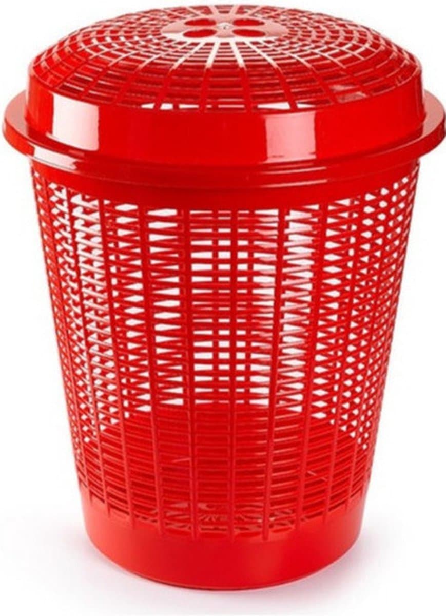 Plasticforte Wasmand met deksel - 50 liter - rood - rond - D45 x H57 cm - opbergmand — afbeelding 1
