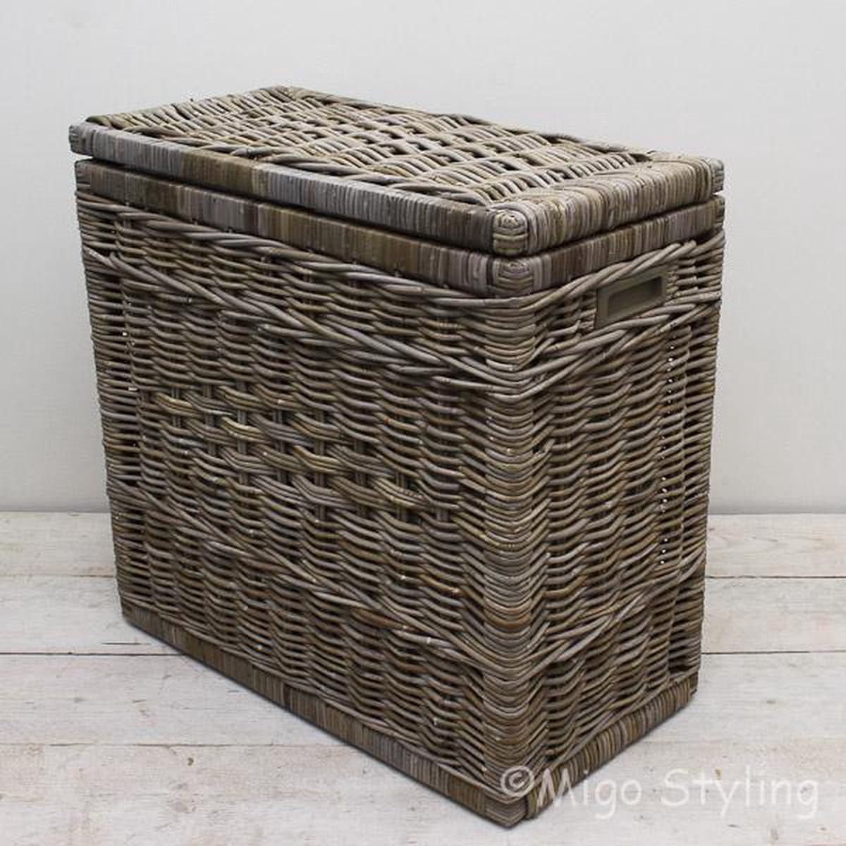 Wasmand duo met sorteervakken-67x35xH65-Riet-Rotan — afbeelding 1