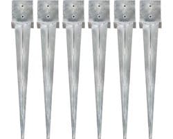 vidaXL - Grondpinnen - 6 - st - 14x14x91 - cm - gegalvaniseerd - staal - zilverkleurig