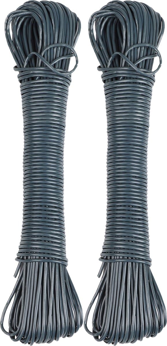 Urban Living Waslijn - 2x - 20 meter - PVC - donker grijs - drooglijn / waslijndraad - wasgoed ophangen — afbeelding 1