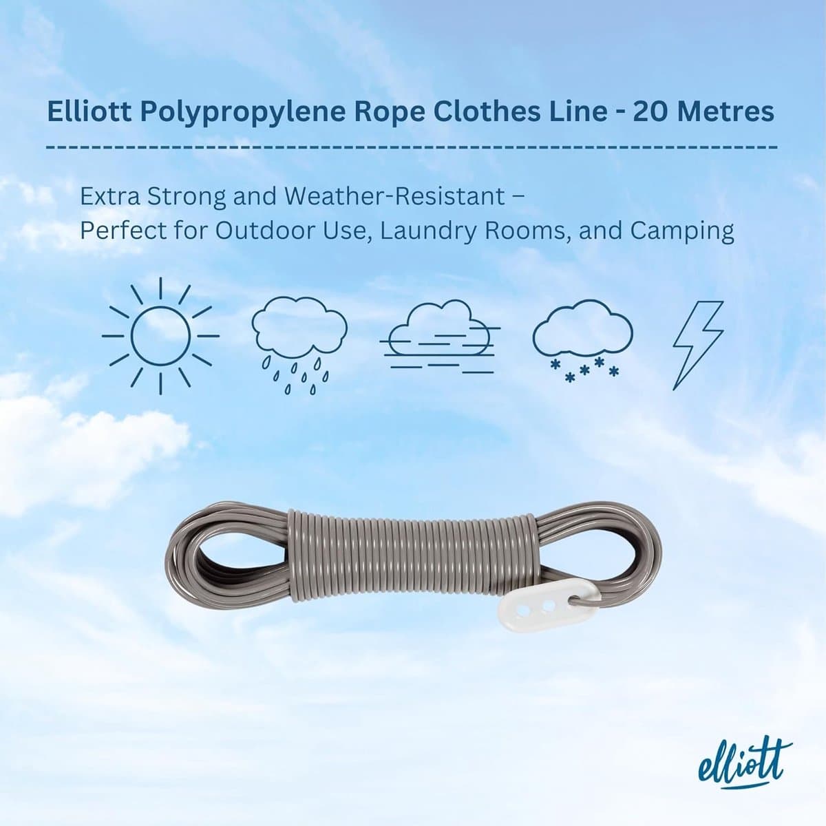 Stalen Kern Waslijn - Weerbestendig en Extra Sterk - 15 Meter - Wit/Grijs - PVC Gecoat — afbeelding 1