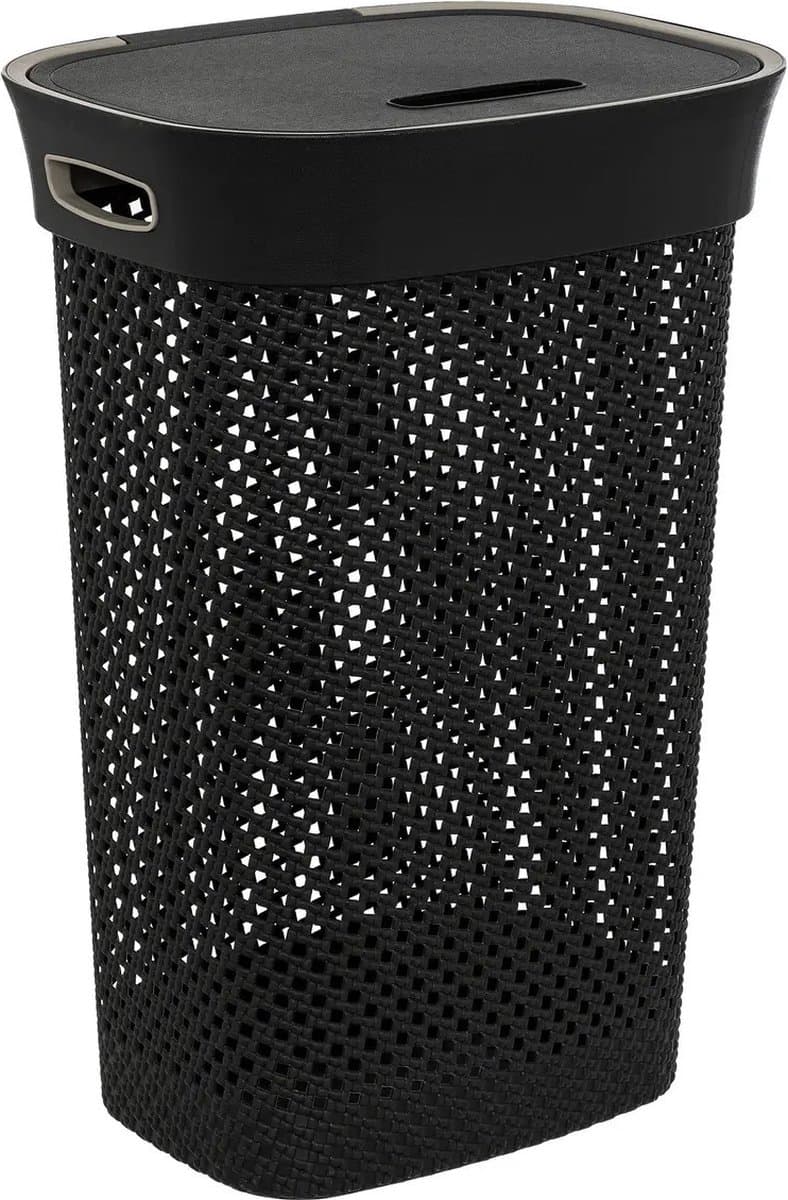 5Five Wasmand met deksel Rotan - antraciet - gevlochten kunststof - 60 liter - 42 x 33 x 61 cm - Badkamer accessoires — afbeelding 1