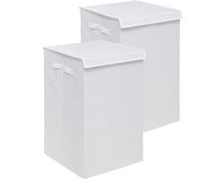 5Five Eureka sorteer wasmand - 2x - 74 liter - wit - 37 x 37 x 60 cm - MDF/Polyester stof - met afsluitklep