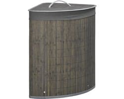 Clruro Waskorf - 38 x 38 x 57 cm - Hoek Waskorf met Deksel - 55L - Verwijderbare Waszak - Bambus - Grijs