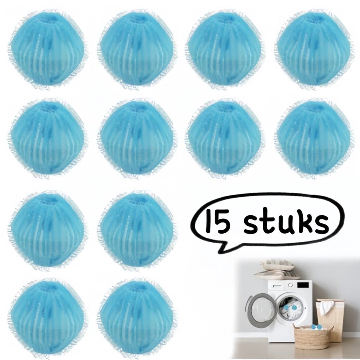 15-delige set haarverwijderaars - Nylon magische pluizenballen voor voorladers - Pluis- en vuilverwijderende wasballen - Anti-klit pluizenballen - Lichtblauw — afbeelding 1