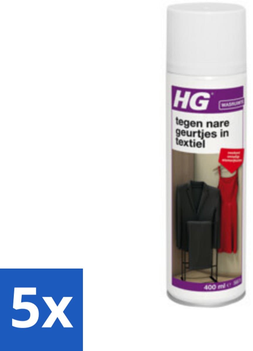 HG - Tegen Nare Geurtjes In Textiel - Natuurlijk Zuiveringsproces - Veilig Voor Alle Textiel - 400 ml - Bulkverpakking - 5 stuks — afbeelding 1