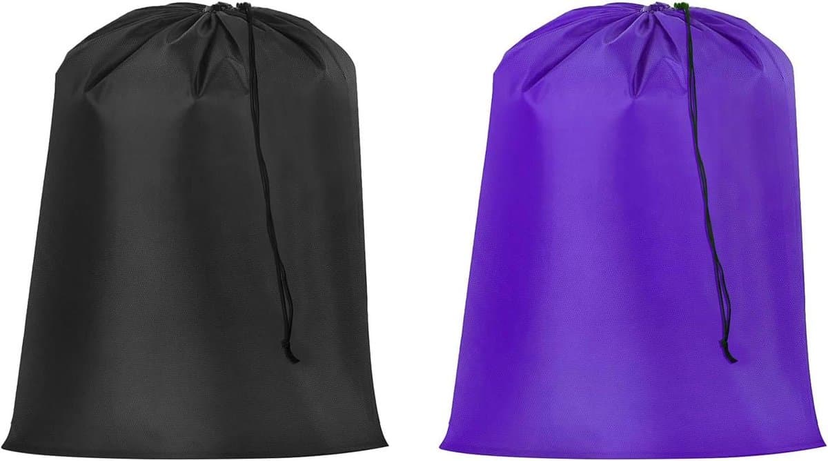 Ronte - Waszakken met Treksluiting - Set van 2 - 68 x 56 cm - Vuile Waszak met Handvat - Wasbare Wasmand voor Reizen, Kamperen en Outdoor - Paars/Zwart — afbeelding 1