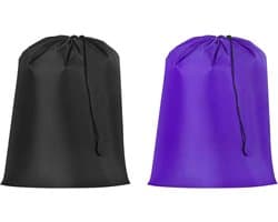 Ronte - Waszakken met Treksluiting - Set van 2 - 68 x 56 cm - Vuile Waszak met Handvat - Wasbare Wasmand voor Reizen, Kamperen en Outdoor - Paars/Zwart