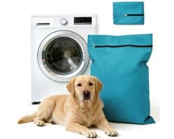 Waszakken voor huisdieren - Waszakken van twill polyester - Grote waszakken met rits - Voorkomt dat waszakken verstopt raken door dierenhaar - Waszakken voor huisdierendekens - Geweldig voor honden en katten (65x70cm) - meer blauw-M