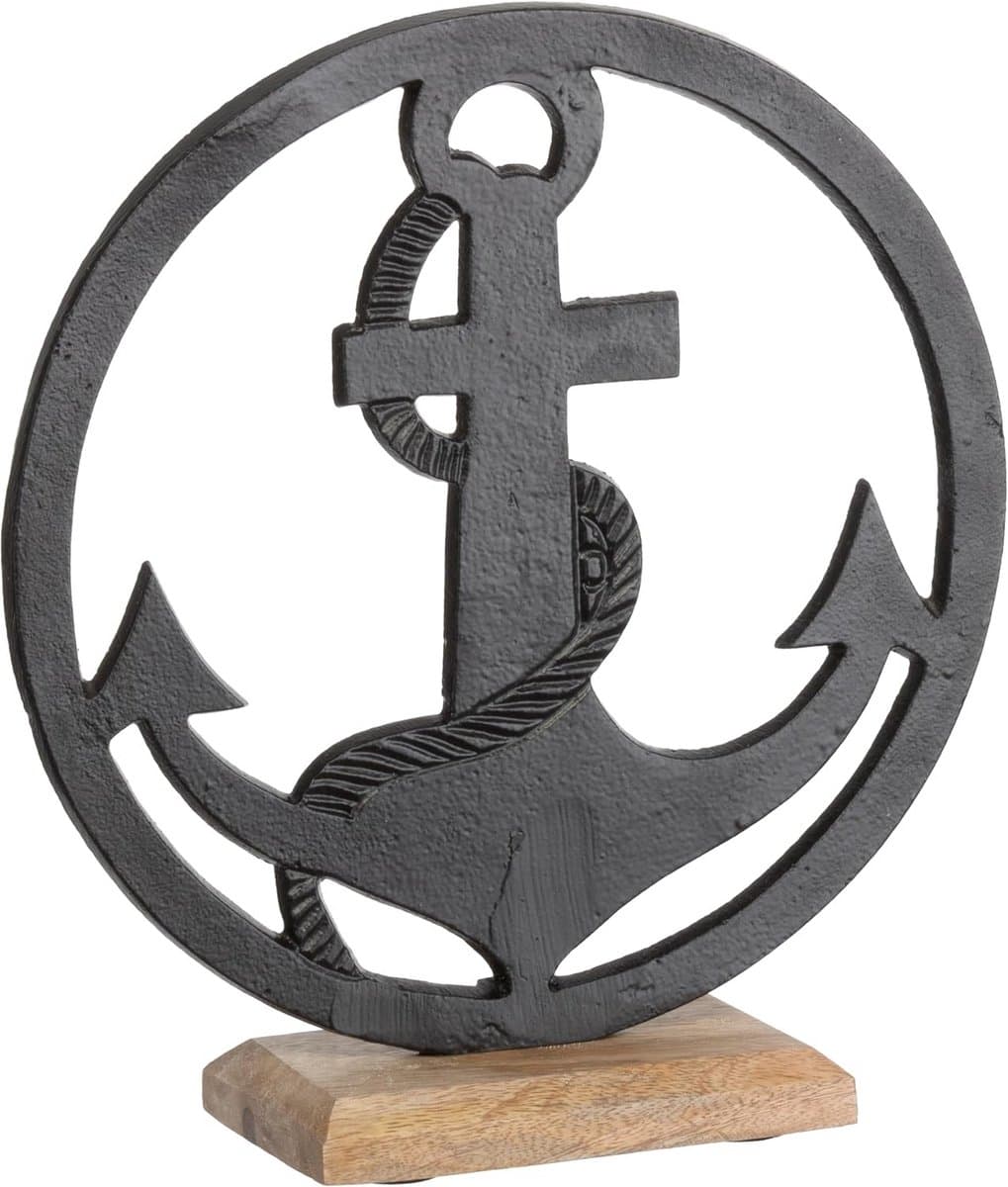 Decoratieve Anker op Houten Sokkel Zwart - 25x25cm - Maritiem Woonaccessoire — afbeelding 1