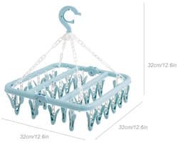 JeiibrZui Ondergoed Kledinghanger - Opvouwbare Wasknijper - 32 Clips Winddichte Hanger Voor Babykleding En Sokken - 1 Stuk - Blauw
