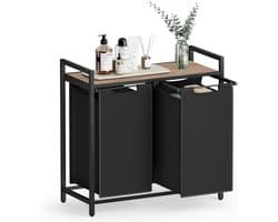 Dubbele industriële Wasmand – 2-delig Was Sorteerder met uitneembare Zakken en Plank – Metalen Frame – Camelbruin/Zwart