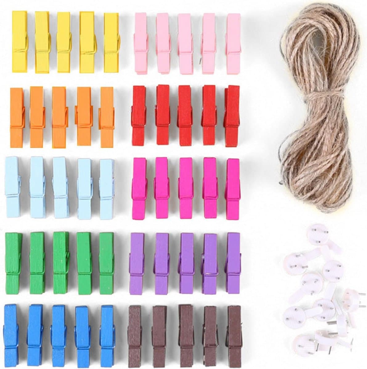 50 Houten Knijpers Set, Gekleurde Mini Waslijnprikkers voor Foto's en Knutselen — afbeelding 1