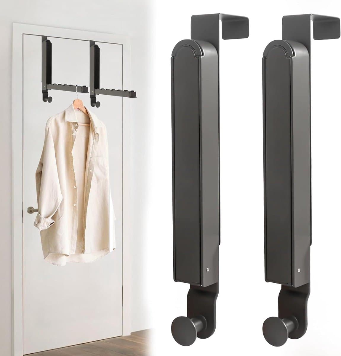 Allecta - Inklapbare deurkapstok 2 stuks voor kleerhangers - opvouwbaar en uittrekbaar — afbeelding 1