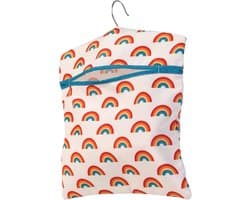 Hang On The Line Wasknijperzak - Voor 50 Wasknijpers, 33 x 30 cm, Turquoise/Rood/Wit