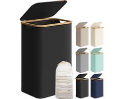 Wasmand met Bamboe Deksel – 90L Opvouwbare Wasbox – Met Uitneembare Waszak – 42x32x70.5 cm