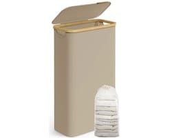 Vedder House - Wasmand - Wasmand met deksel - Beige - 65 liter - Smal - Opvouwbaar - Verwijderbare waszak