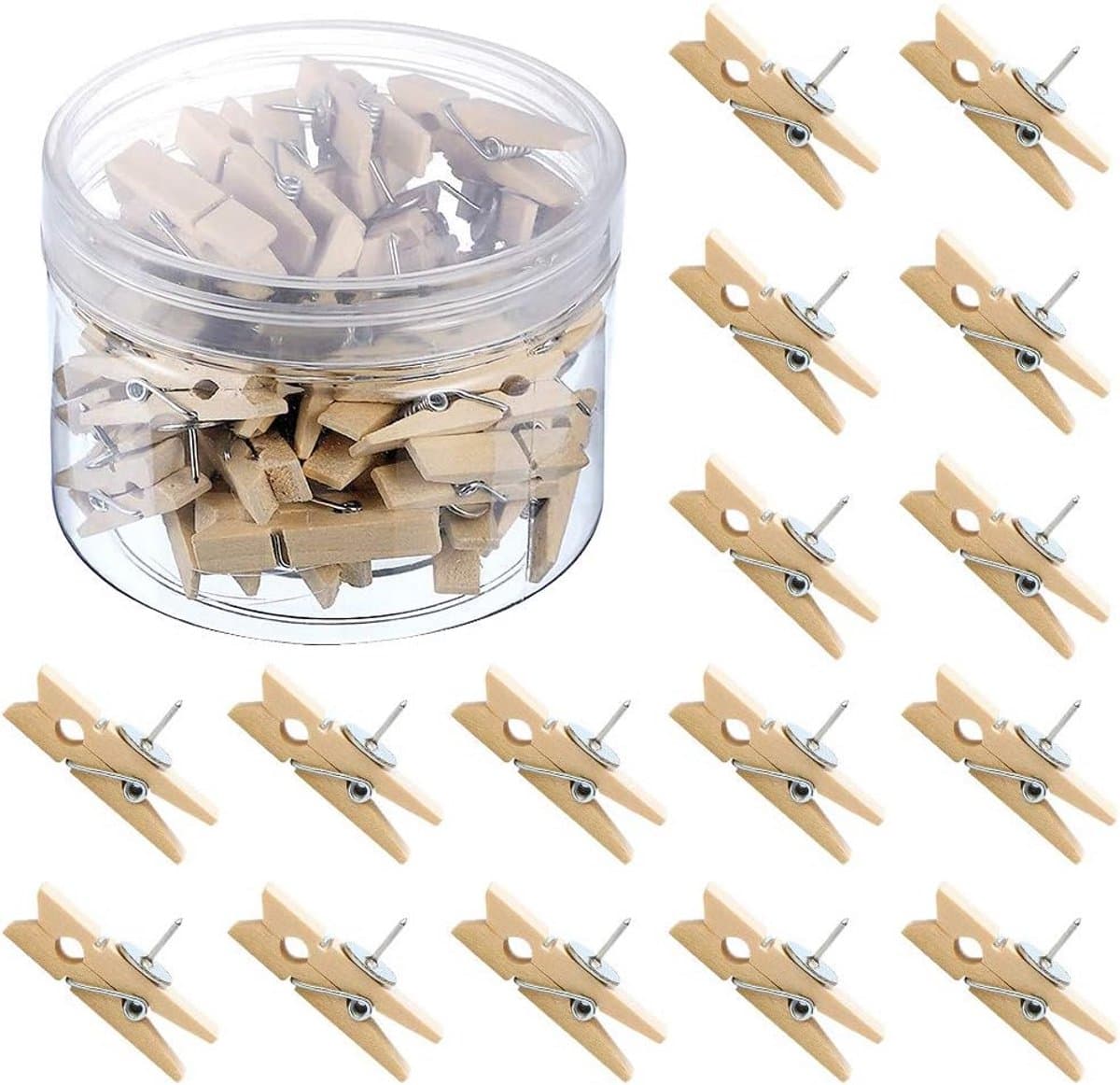 50 Stuks Houten Push Pin Clips voor Notities en Foto's - Ideaal voor Kurkbord en Muurdecoratie — afbeelding 1