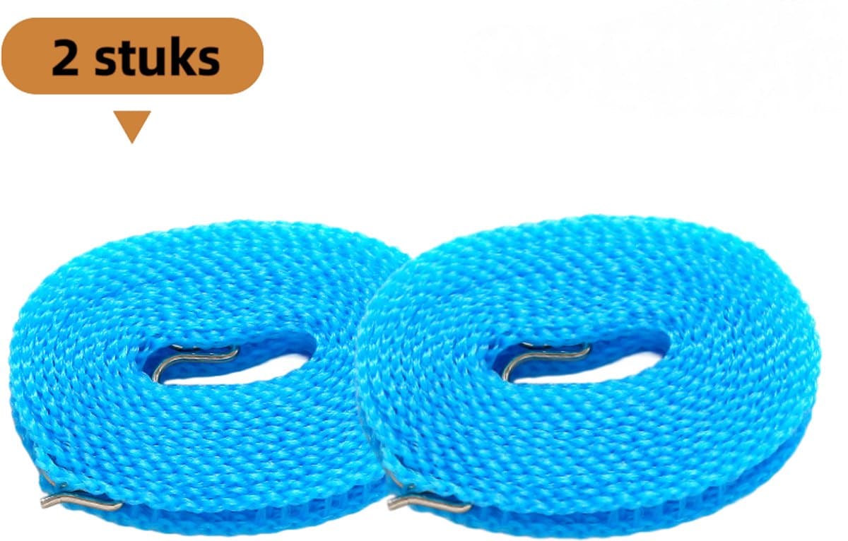 2-delige waslijn voor buiten - Geen boren nodig - Vaste gesp voor winddichtheid en antislip - Ideaal voor het drogen van kleding en dekens - 5 m - Blauw — afbeelding 1