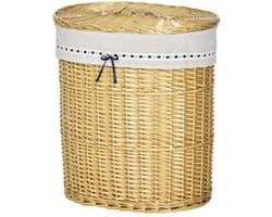 Waskorf, Met Deksel, Geschikt voor Kleding en Speelgoedopslag, Geschikt voor Slaapkamer en Badkamer, 51×38×57 cm, Houtkleur, Rieten