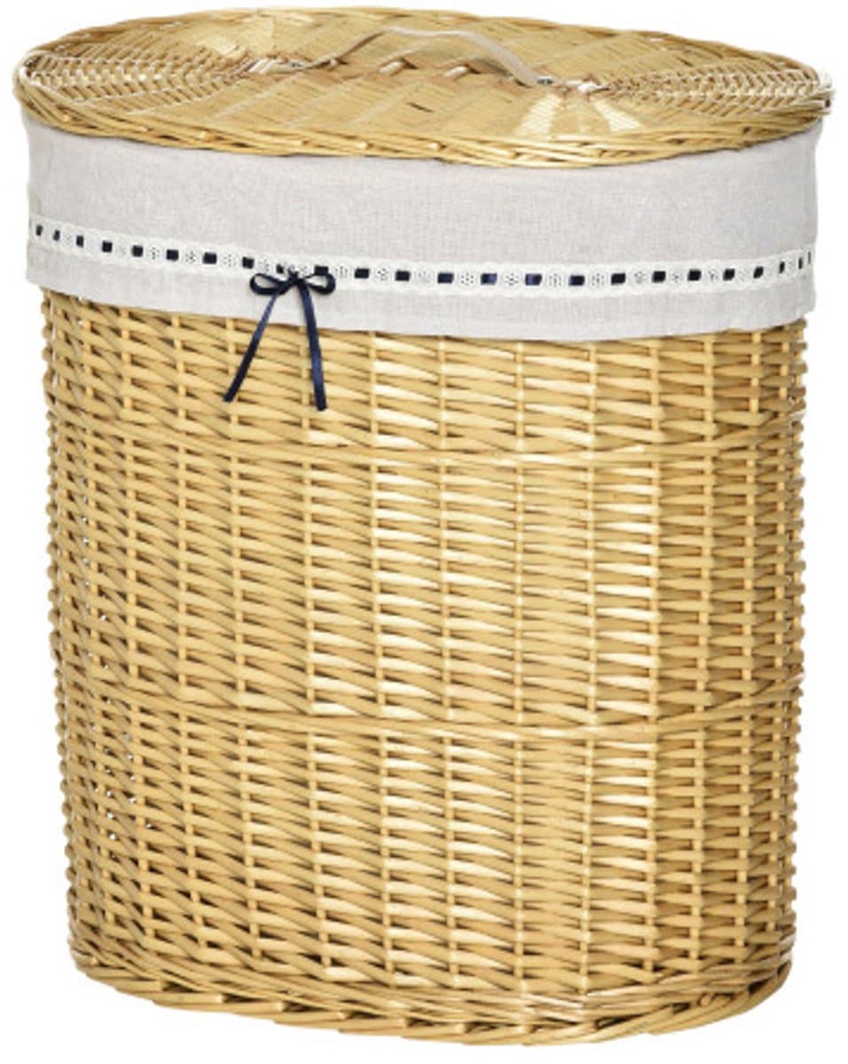 Waskorf, Met Deksel, Geschikt voor Kleding en Speelgoedopslag, Geschikt voor Slaapkamer en Badkamer, 51×38×57 cm, Houtkleur, Rieten — afbeelding 1