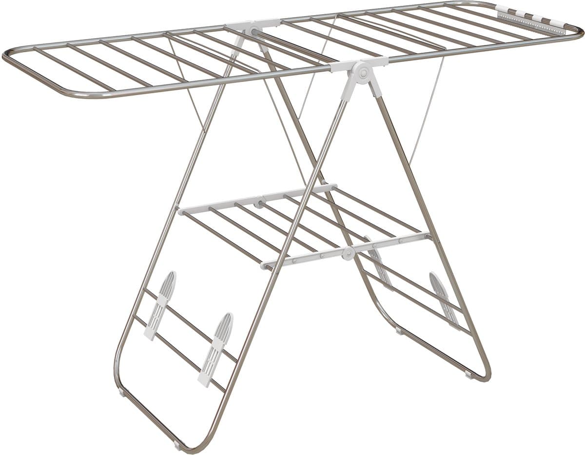 Opvouwbaar Wasrek - 146x60,5x98 cm - Flügeltrockner + Telescopische Stangen - RVS & Kunststof - Zilver/Wit — afbeelding 1