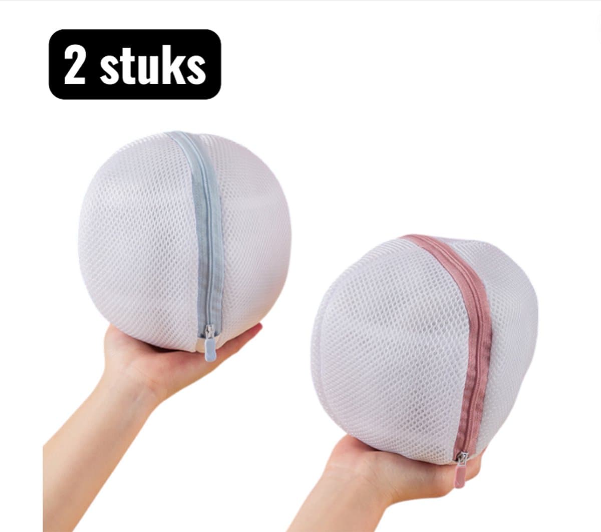 2 stuks - Waszakken - BH Waszak - Beha met aparte vakjes- Extra Sterk Wasbeschermingsnet - Machinewasbaar met Ritssluiting - Roze en blauw — afbeelding 1