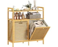 HOMCOM wasmandkast - bamboe - 82L x 33B x 88H cm natuurlijk hout