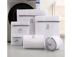 Kraftverdia - 6-delig Waszakken - Set voor de Wasmachine - Bescherming voor wasgoed - Ademende Mesh - Voor Kleding, Sok en Lingerie - Herbruikbaar - Groot met Rits - Wit