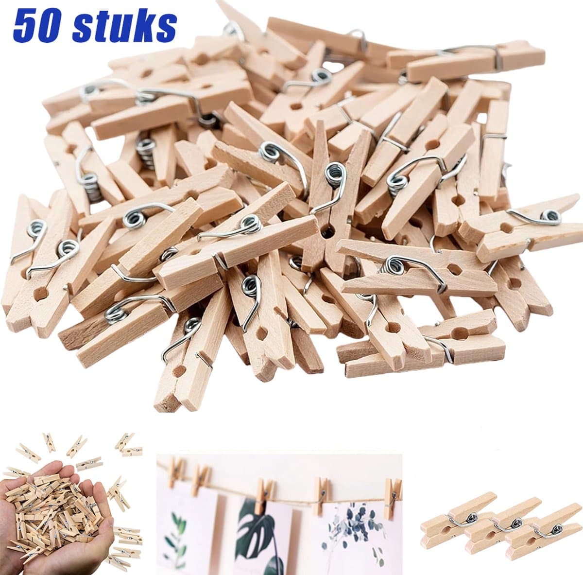 50 stuks wasknijper - kleine houten wasknijpers - Wasknijpers Hout - Knijpers Hout - 3.5*0.7cm - Voor Decoratie & DIY perfect voor het maken van kleine en verfijnde houten decoratieve klemmen Ideaal om foto's aan de muur te hangen — afbeelding 1