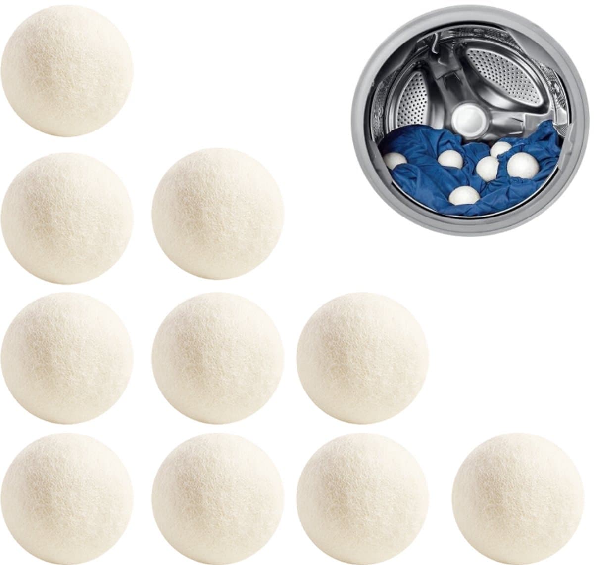 10 Stuks Wollen Droogballen - 4 Cm - Met Opbergzak - Wasdrogerballen - Wasbollen - Duurzaam - Wasdroger Ballen - Absorberen Vocht - Geschikt Voor Dons, Verkort De Droogtijd - Geschikt Voor De Wasdroger - Wit — afbeelding 1