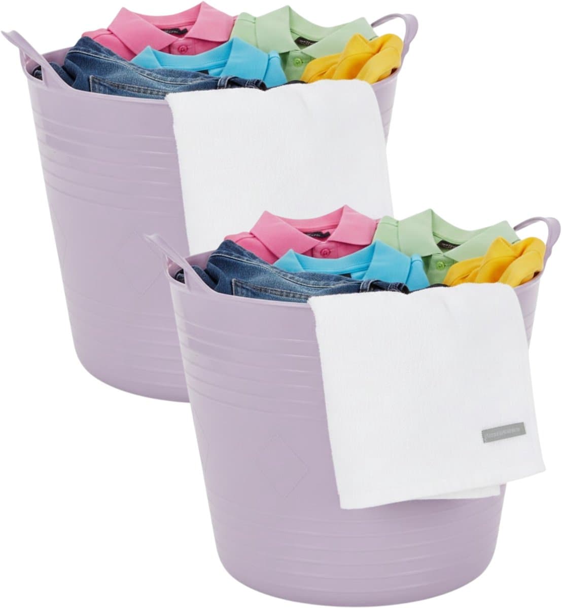 Excellent houseware Flexibele kuip / emmer - 2x - lila paars - 27 liter - kunststof - 42 x 35 cm — afbeelding 1