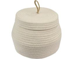 Ronde opbergmand met deksel van katoen voor badkamer, crème, 25,5 x 19 cm, hoog model