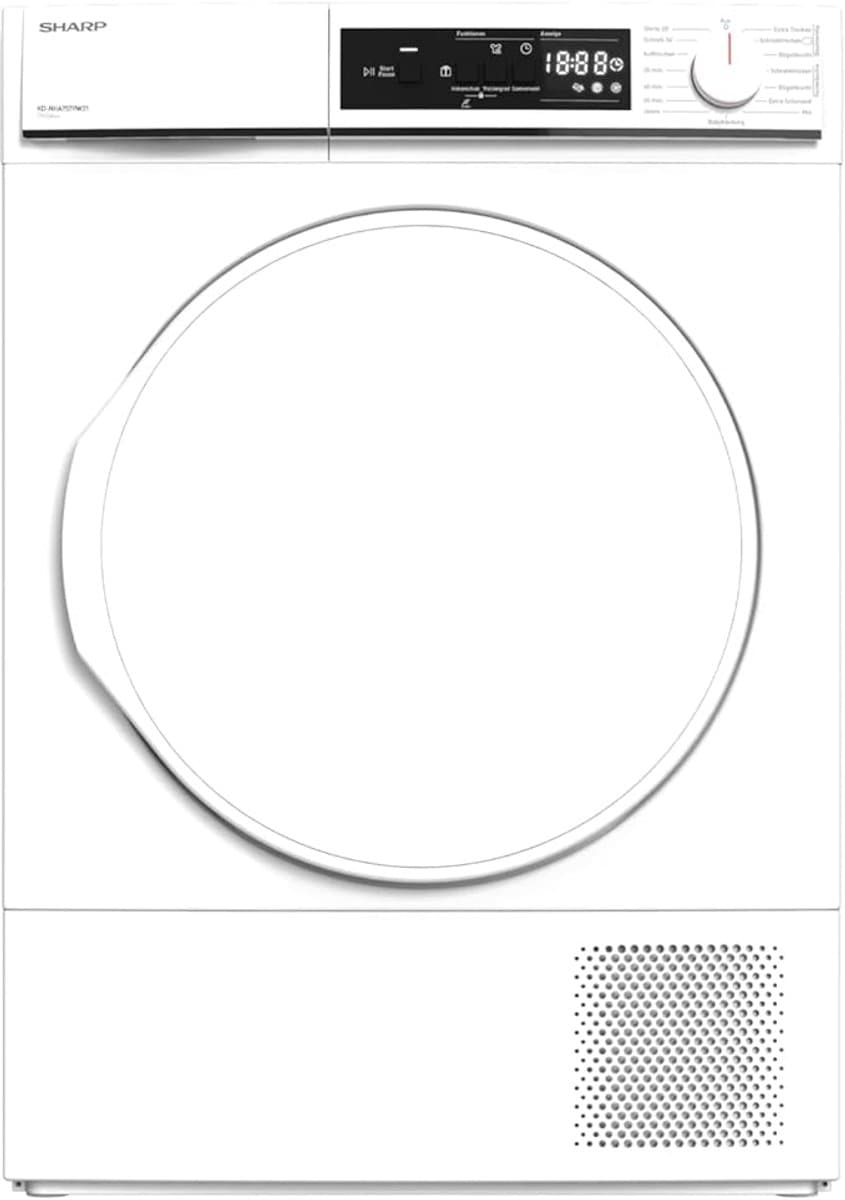 Sharp KD-NHA7S7PW21-DE warmtepomp droger voorlader E, 7 kg, 15 programma’s, 30 minuten kort programma, zachte trommel, LED interieurverlichting, kinderslot, wit — afbeelding 1