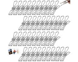 40 stuks - Sokclips - RVS Wasknijpers - Winddichte Clip - Roestvrijstalen clips - Veerclips - Metalen veerclips - Plaatclips - Windbestendige clips - Universele ophangclips - 5,6 x 1,3 cm - Geschikt voor kantoren, keukens en badkamers