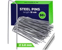 KADAX grondanker 150 x 40 mm, 50 stuks, grondanker van verzinkt staal, grondhaken voor het veilig bevestigen van onkruiddoek, haringen voor gazongrids, grondnagels (zilver)