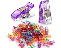 Verpakking van 100 stuks stoffen clips - naai clips - wonderclips - clips - clips voor opbergzakken - positioneringsclips - naai accessoires - kunststof - meerkleurig