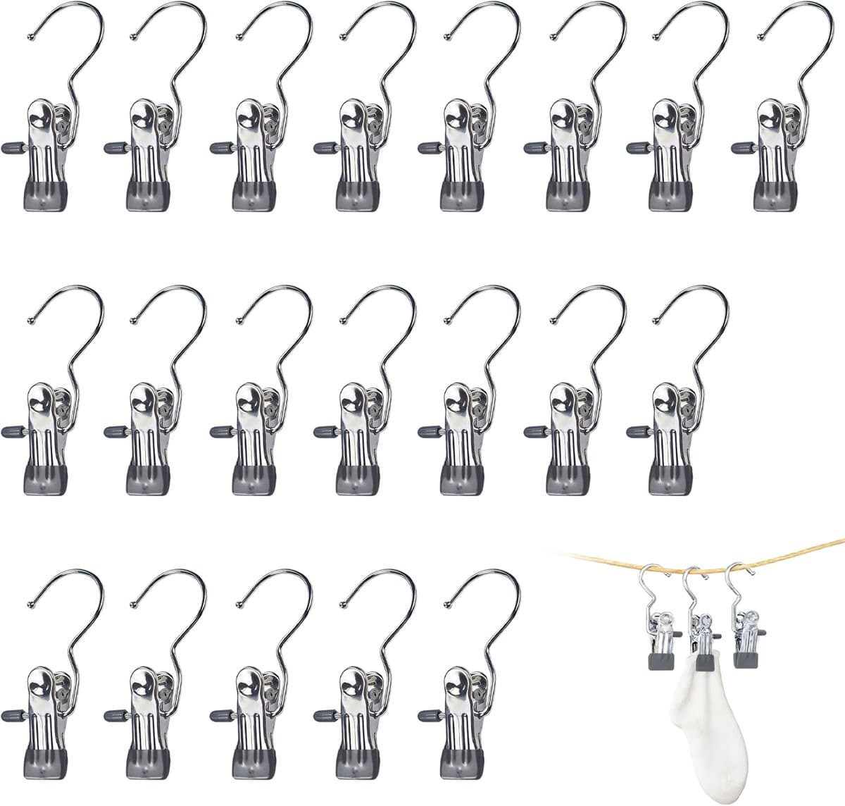 Clips - 20 stuks - 10,5x4 cm - Metalen clips - Wasknijpers - Clips die geen sporen achterlaten - Hoedenclips - Sokkenclips - Elastische clips - Opbergrek - Opbergclips - Haken - Huishoudelijke clips - Geschikt voor kledinghaken, kledingclips, hoeden — afbeelding 1