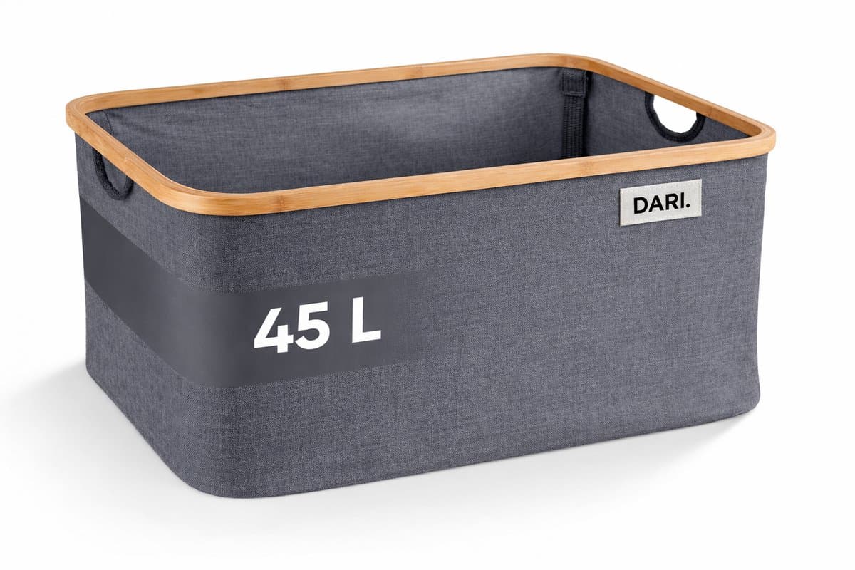 DARI. Opvouwbare Wasmand 45L – Heupwasmand – Wasmanden – Opbergmand – Wasbox – Bamboe – Grijs — afbeelding 1