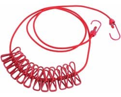 Elastische Waslijn - Draagbare Kledinglijn - Reizen Kamperen - Inclusief Klemhaakjes - Tot 3.8 Meter - Rood