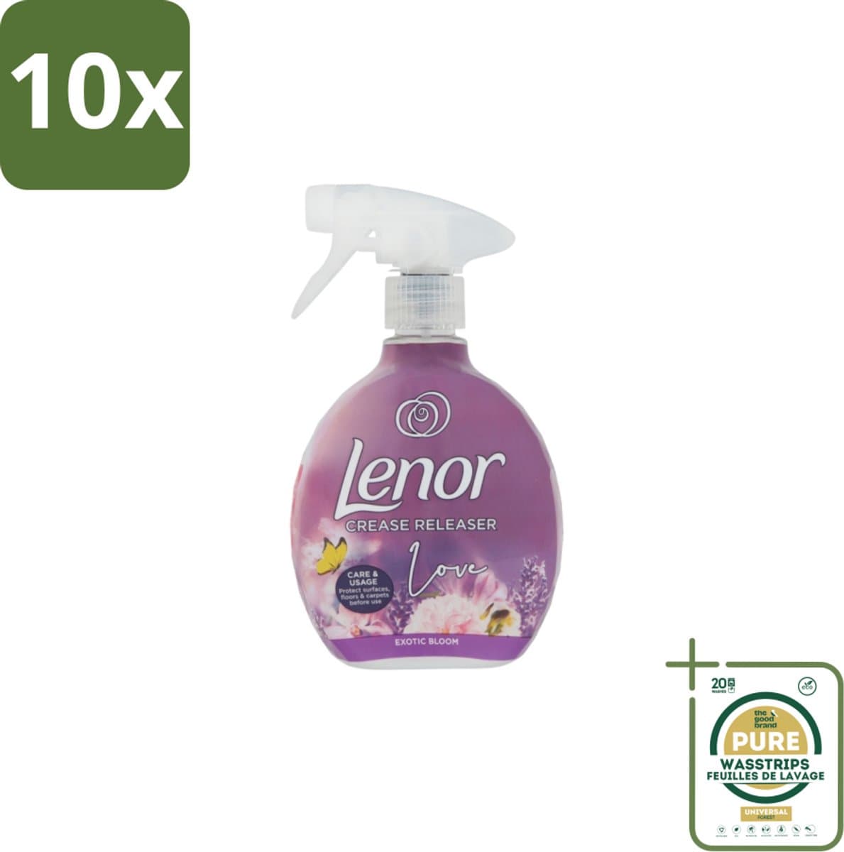 10 x Lenor – Crease Releaser Spray – Love Exotic Bloom – Kreukverwijderaar & Textielverfrisser – 500 ml - Grootverpakking - Kreukverwijderaar - Textielverfrisser - Stofverzachter - Strijkijzer Vervanger - Kledingverzorging — afbeelding 1