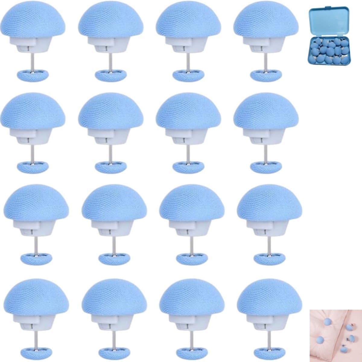 16 stuks - dekbedclips - antislip dekbed bevestigingsset - paddenstoelvormige ronde bevestigingsclips - voor dunne en dikke dekbedden, dekens, lakens, bedrokken, pantoffels, kussens - blauw - 3×2.8cm — afbeelding 1