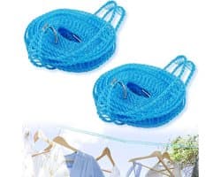 Waslijnen Set - Kleding Touw - Buiten Droge Kleding - Windproof Antislip - 2x 5 Meter - Blauw