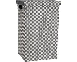 Handed By - Wasmand met deksel - Opbergmand - 81 liter - Cube XL - donkergrijs geruit patroon