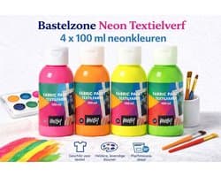 Bastelzone Neon Textielverf Set - 4 neon kleuren, 100 ml per flesje - Machinewasbaar