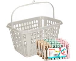 Plasticforte Wasknijpers pakket van 80x stuks - plastic - met ophangmandje aan haak 7 cm - was ophangen - multi kleuren mix
